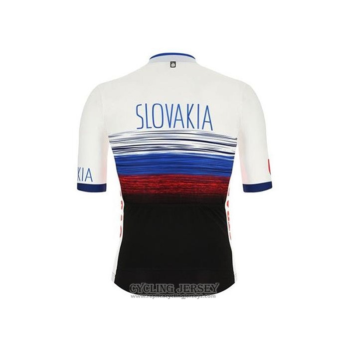 2020 Cycling Jersey Slovakia White Black Blue Short Sleeve And Bib Short